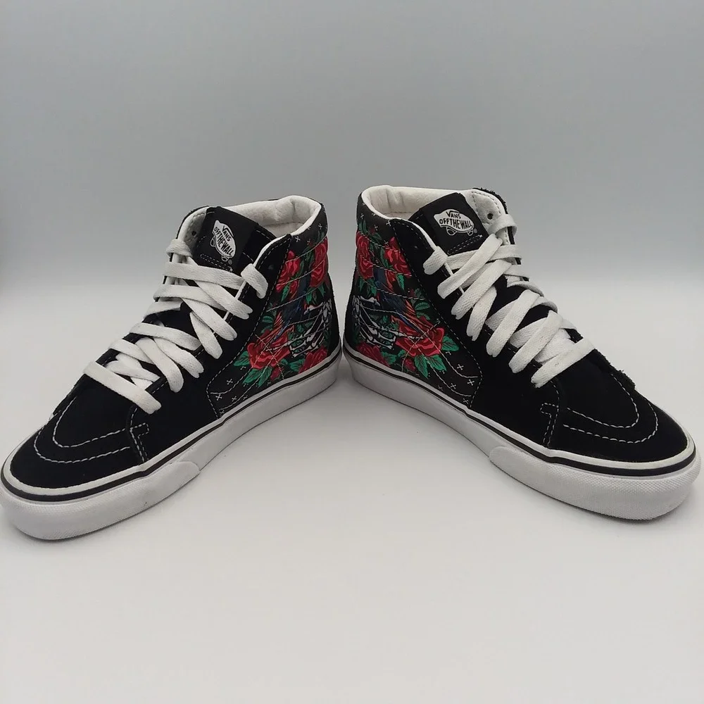 Vans Sk8-Hi Skull Rose Black High Top Sneakers Shoes US Women's 5 / Men's‎ 3.5